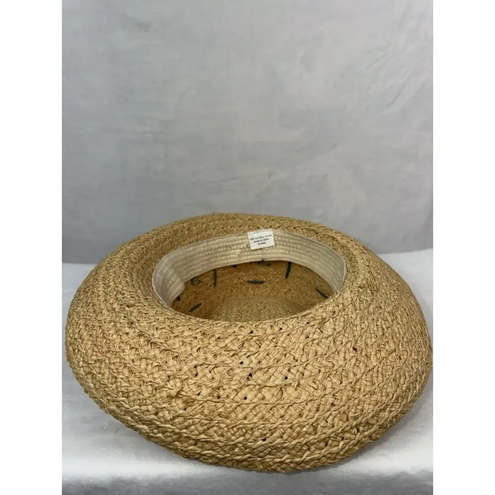 Vintage Natural Straw Sun Hat Wide Brim Floral Raffia Beach Boho Cottagecore - Picture 3 of 9